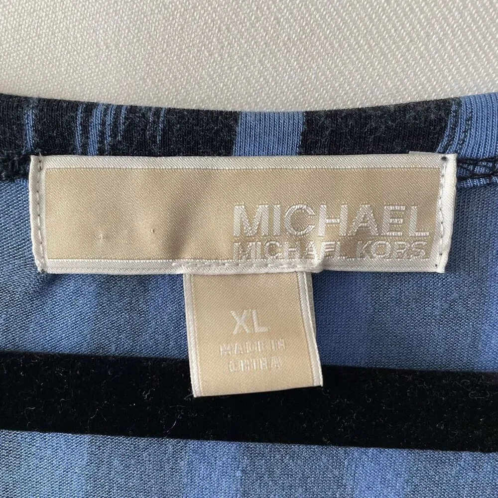 Michael Kors Maxi Dress Blue Black Scoop Neck Short Sleeve Size XL -(C)